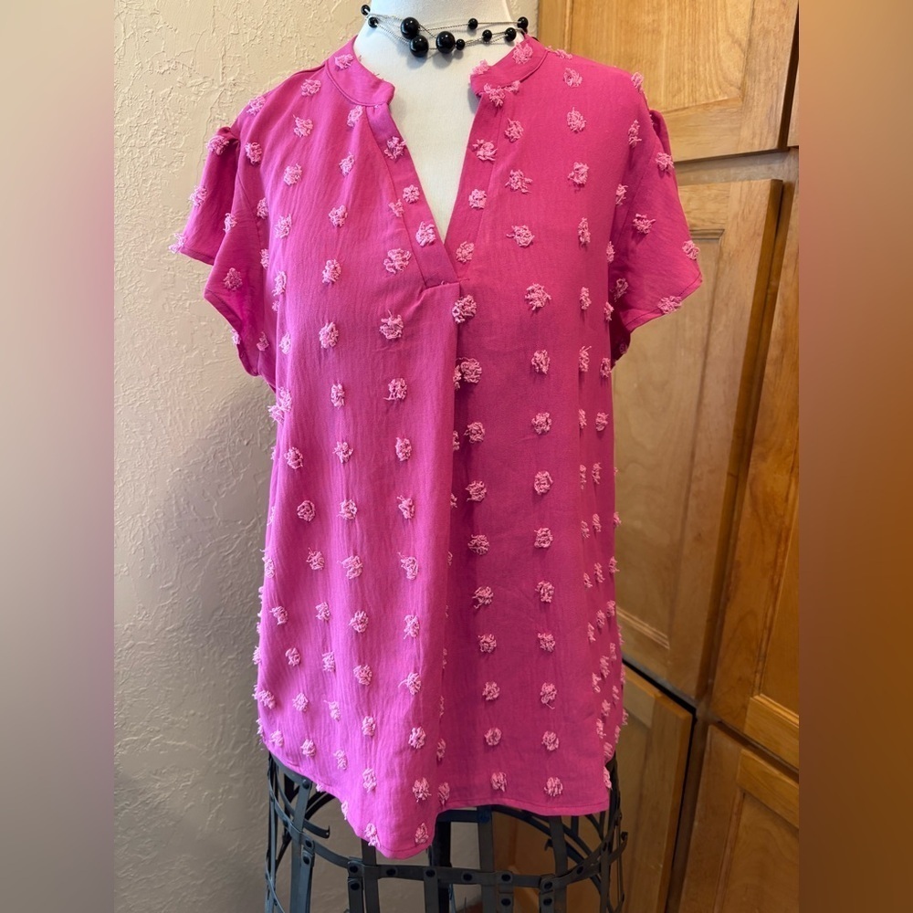 Pink Textured Women's Top - Picture 1 of 8